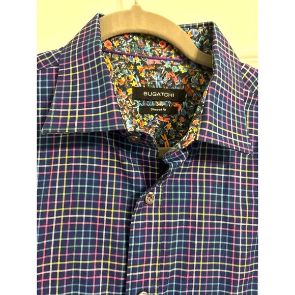 Bugatchi Shaped Fit Shirt Men's Check Print Button Up Long Sleeve Multicolor L - Picture 2 of 16